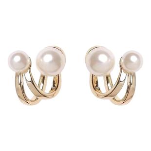 S925银针韩国东大门双圈珍珠耳环女气质简约百搭耳钉耳坠可拆两戴