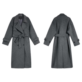 NEVA HU【现货7折】毛呢外套女高级感气质收腰中长款风衣呢子大衣