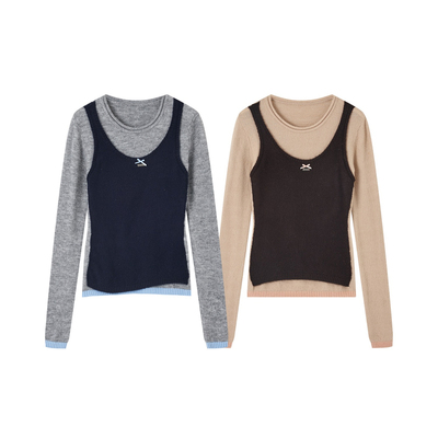 SOMESOWE 撞色背心叠穿长袖毛衣