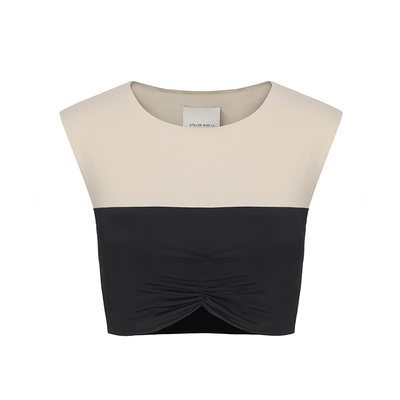 撞色拼接设计弹力无袖背心