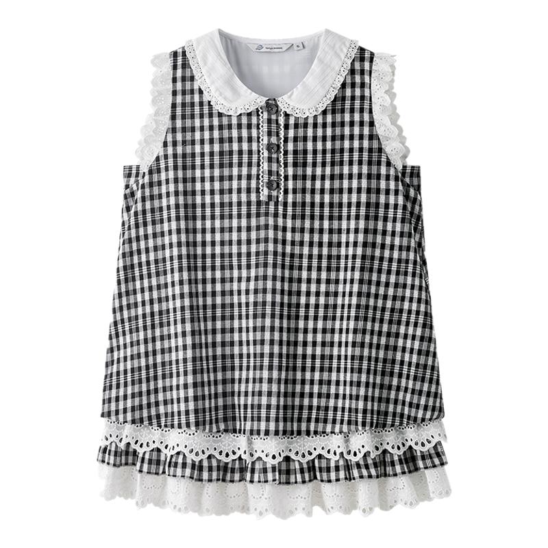 东京岁时记jk娃娃领格子背心连衣裙女夏甜美小个子无袖夏季连衣裙