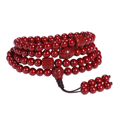 天然朱砂刻六字真言108佛珠手串