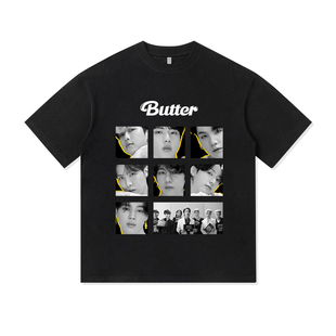 BTS防弹少年团粉丝应援周边人像款重磅纯棉T恤半袖杉情侣男女同款