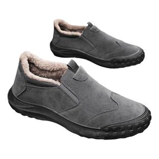 劳保男鞋冬季加绒保暖休闲运动一脚蹬棉鞋工作防水防滑老北京布鞋