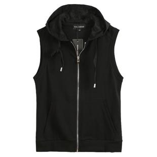 秋季连帽马甲男外套韩版薄款马夹拉链背心男黑色针织休闲无袖帽衫