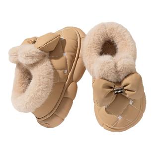 蝴蝶结防水儿童棉拖鞋女童冬季2025新款外穿防滑保暖毛绒棉鞋女孩