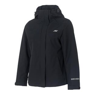 斯凯奇三合一冲锋式外套25冬季新款女装女款运动夹克防水黑色上衣