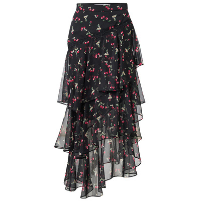 【萨顶顶同款】MAXRIENY樱桃黑巧套装精致浪漫半身裙层叠波浪裙