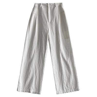 白色亚麻阔腿裤女夏季薄款