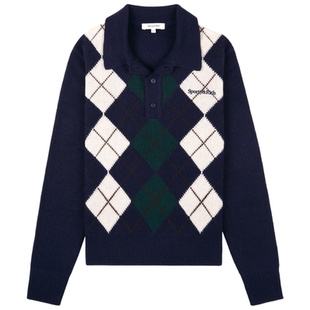 [秋冬新品]Sporty&Rich 女士菱格70%羊绒Polo针织毛衣半裙套装