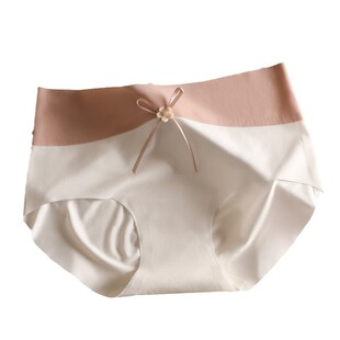 薄款冰丝奶皮撞色无痕内裤女 中腰桑蚕丝加长裆抗菌少女三角底裤