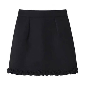 木耳边毛呢半身裙女秋冬高腰百搭A字短裙灰色荷叶边防走光包臀裙