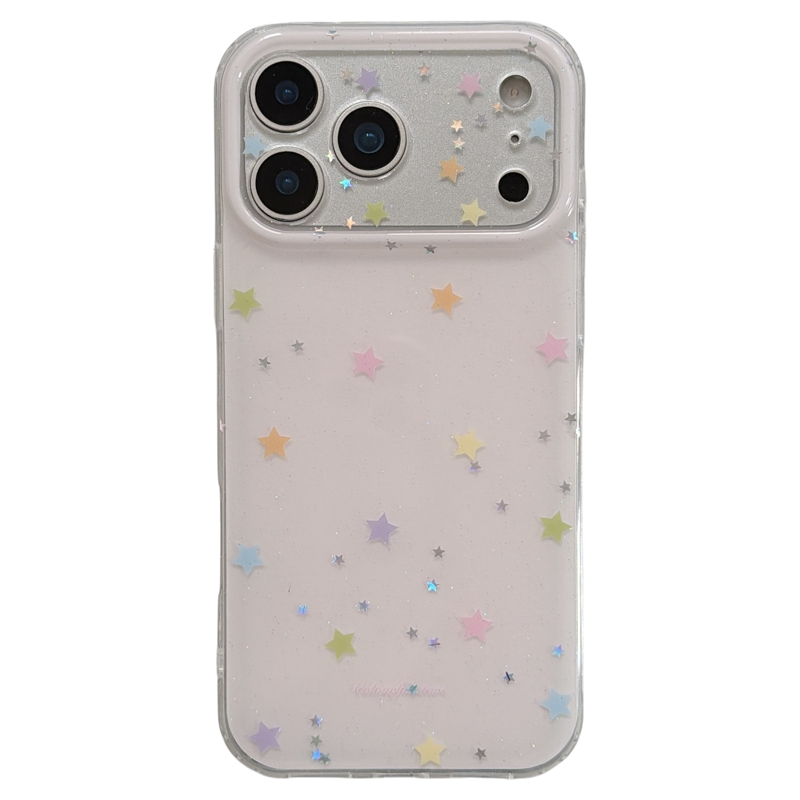 jze韩系ins少女心粉底彩色星星适用苹果17ProMax手机壳iphone15新款16pro带链条13双层15pro全包防摔保护套14