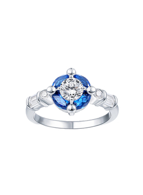 轻奢红宝石小花蓝宝石仿真戒指