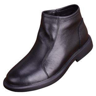 外贸真皮冬季加绒保暖马丁靴男切尔西短靴头层牛皮高帮休闲男皮鞋