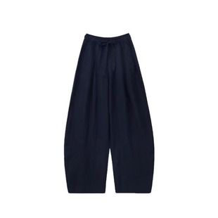 藏青色冰丝亚麻阔腿弯刀裤女大码胖mm梨形身材夏季防晒香蕉梧桐裤