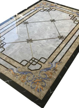 客厅微晶石拼花瓷砖800x800抛晶砖灰色餐厅过道入户玄关地砖拼花