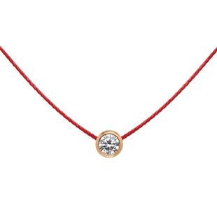 【自营】redline巴黎红绳圆形钻石项链细绳18K金镶钻石锁骨链送礼
