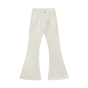 李李服饰加绒修身丰胯美腿小白裤女2026年冬季高腰显瘦微喇牛仔裤