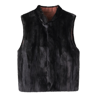 新中式水貂毛皮草马甲女立领无袖两面穿秋冬季保暖背心马夹外套女