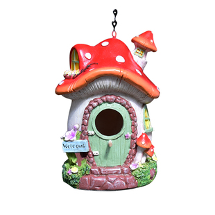鸟屋挂件庭院小蘑菇摆件花园阳台装饰可爱鸟窝幼儿园布置户外防水