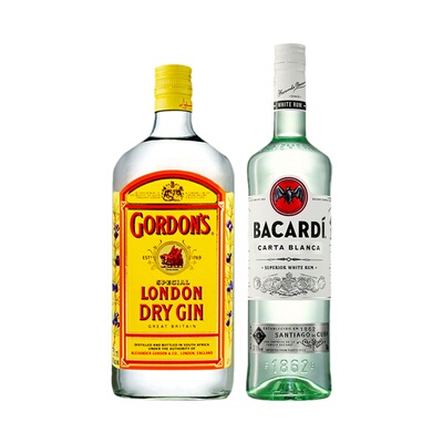 双瓶装！哥顿金酒+百加得白朗姆酒750ml杜松子酒鸡尾酒基酒调酒