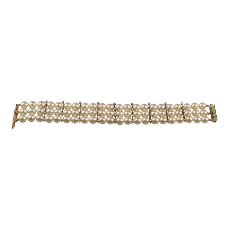 【自营】中古95新MIKIMOTO(御木本)多层海水珍珠钻石手链K18黄金