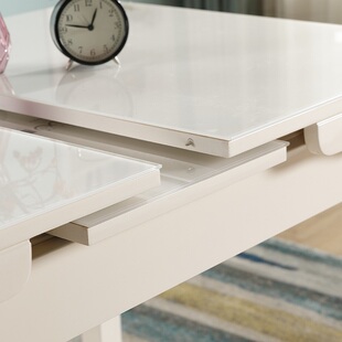 伸缩餐桌小户型家用现代简约白色烤漆抽拉式桌椅组合钢化玻璃rω