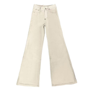 浅卡其字母刺绣微喇牛仔裤女2026春款不贴腿高腰弹力拖地长裤