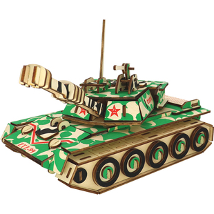 军事木质立体拼图3d防空坦克拼装模型儿童益智玩具男孩手工diy积