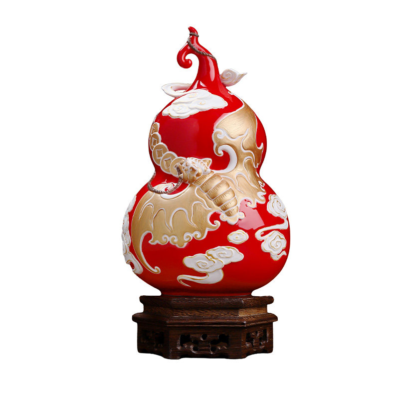 福禄呈祥|陶瓷红色葫芦招财摆件