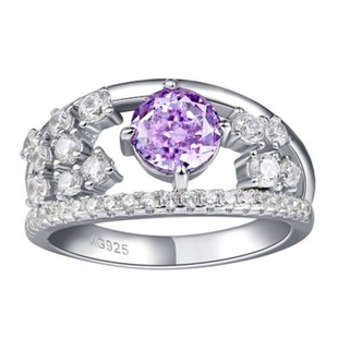 紫气东来~80分繁花紫色镶钻戒指女925纯银镀金轻奢彩钻仙气紫罗兰