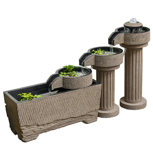 户外古法养鱼池庭院阳台室外树脂鱼缸流水摆件循环水仿石磨造景