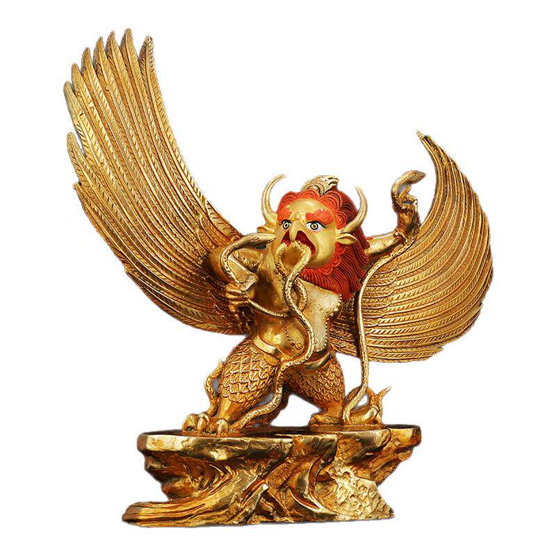 合金大鹏金翅鸟摆件佛像仿尼泊尔密宗鎏金大鹏鸟供护佛像高27cm
