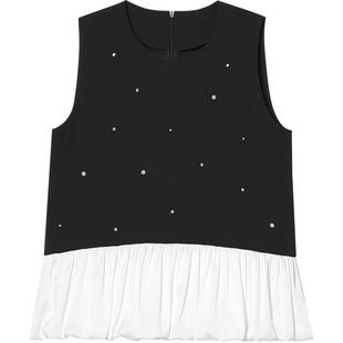 SALT.P可颜2025夏季新款千金风钉珠拼接花边无袖上衣女花苞上衣