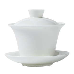 羊脂玉瓷三才盖碗纯白瓷家用功夫茶具办公室泡茶器公司logo伴手礼