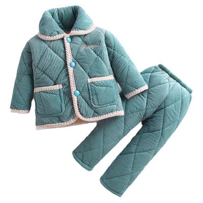 儿童睡衣冬季加厚珊瑚绒女童三层夹棉冬天小童女孩棉袄套装家居服