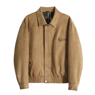 Mind Bridge2024秋冬季男装仿麂皮绒翻领宽松棉服夹克短款厚外套