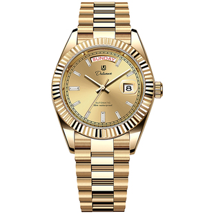 外贸欧式劳家日志男士机械表实心钢带防水高级感男飞行员镂空腕表