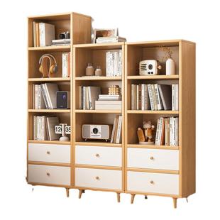 实木书柜储物柜一体家用靠墙多层置物架落地客厅角落书架展示窄柜