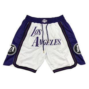 湖人詹姆斯科比美式复古刺绣短裤速干透气健身不过膝篮球五分裤潮