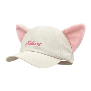 可爱毛绒耳朵小兔子棒球帽子女2025新款双面戴卡通猫咪鸭舌帽女潮
