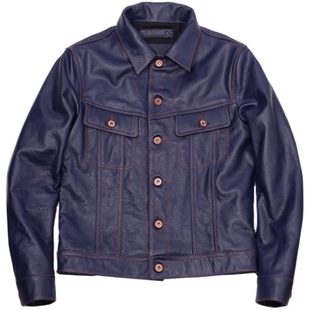 Storm Rider101风暴骑士牛仔蓝色头层牛皮短款修身显高真皮皮衣