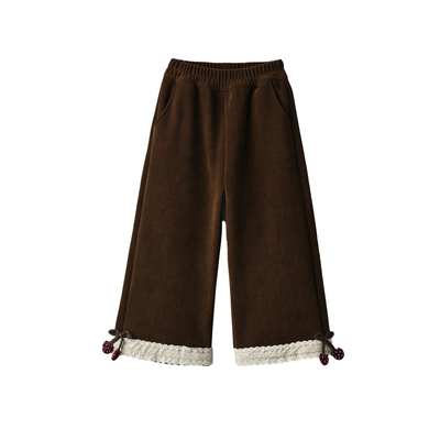 儿童小樱桃加绒阔腿裤条绒长裤