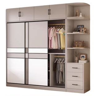 实木衣柜家用卧室推拉门60深柜子加厚出租房用2026新爆款收纳衣橱