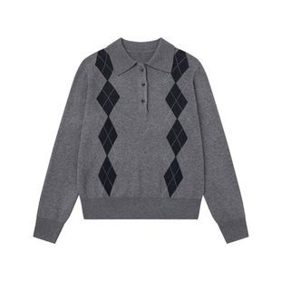 悟空有货复古高级感菱格POLO领毛衣男秋季宽松休闲情侣短款针织衫