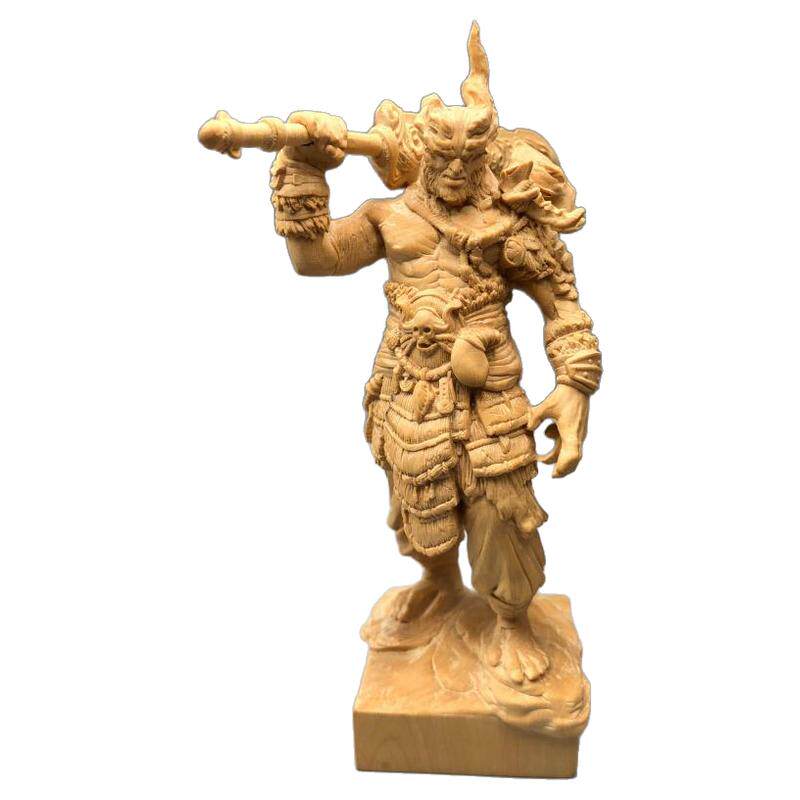 实木手工雕刻独角大魔王手持大刀