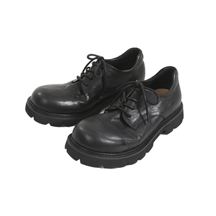 植鞣水洗牛皮黑色德比鞋男款厚底轻便通勤真皮商务休闲大头皮鞋子