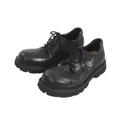 植鞣水洗牛皮黑色真皮德比鞋