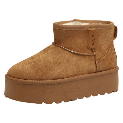 人本厚底雪地靴女皮毛一体大棉鞋